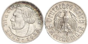 5 Reichsmark Третий рейх (1933-1945) Серебро Лютер, Мартин