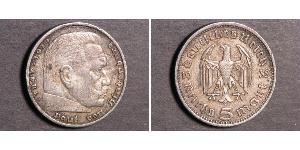 5 Reichsmark Третий рейх (1933-1945) Серебро Гинденбург, Пауль фон