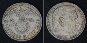 5 Reichsmark Третий рейх (1933-1945) Серебро Гинденбург, Пауль фон