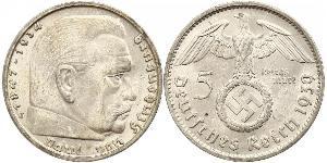 5 Reichsmark Третий рейх (1933-1945) Серебро Гинденбург, Пауль фон