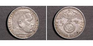 5 Reichsmark Третий рейх (1933-1945) Серебро Гинденбург, Пауль фон