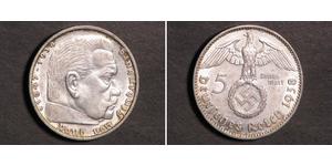 5 Reichsmark Третий рейх (1933-1945) Серебро Гинденбург, Пауль фон