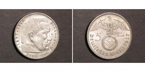 5 Reichsmark Третий рейх (1933-1945) Серебро Гинденбург, Пауль фон