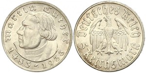 5 Reichsmark Третий рейх (1933-1945) Серебро Лютер, Мартин