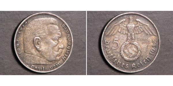 5 Reichsmark Третий рейх (1933-1945) Серебро Гинденбург, Пауль фон