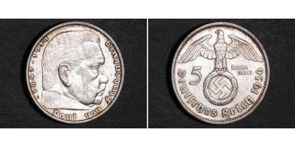 5 Reichsmark Третий рейх (1933-1945) Серебро Гинденбург, Пауль фон