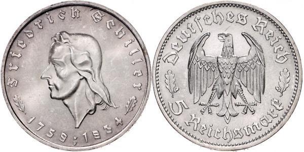 5 Reichsmark Третий рейх (1933-1945) Серебро Шиллер, Фридрих