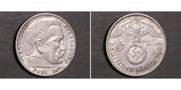 5 Reichsmark Третий рейх (1933-1945) Серебро Гинденбург, Пауль фон