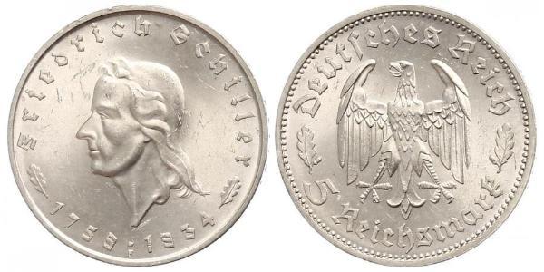 5 Reichsmark Третий рейх (1933-1945) Серебро Шиллер, Фридрих