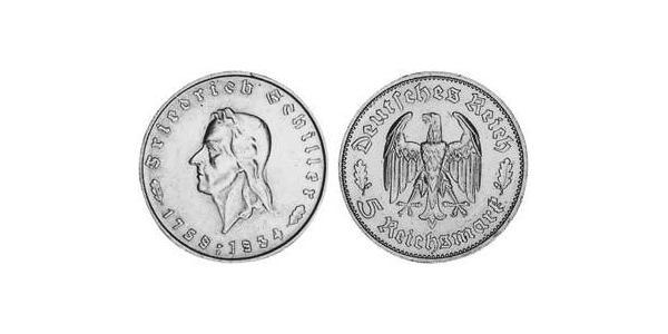 5 Reichsmark Третий рейх (1933-1945) Серебро Шиллер, Фридрих