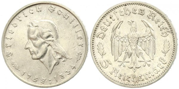 5 Reichsmark Третий рейх (1933-1945) Серебро Шиллер, Фридрих