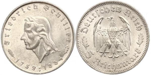5 Reichsmark Третий рейх (1933-1945) Серебро Шиллер, Фридрих