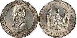 5 Reichsmark Веймарська республіка (1918-1933) Срібло Ебергард I (граф Вюртембергу)