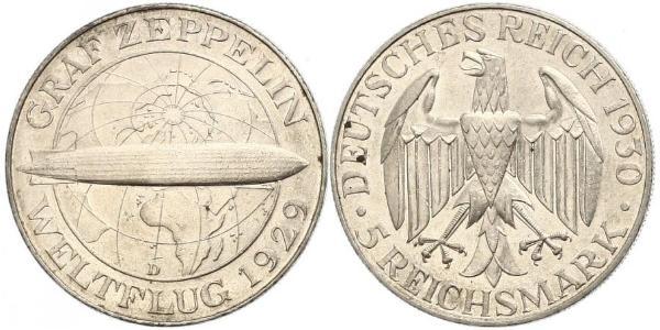 5 Reichsmark Веймарська республіка (1918-1933) Срібло 