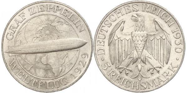 5 Reichsmark Веймарська республіка (1918-1933) Срібло 