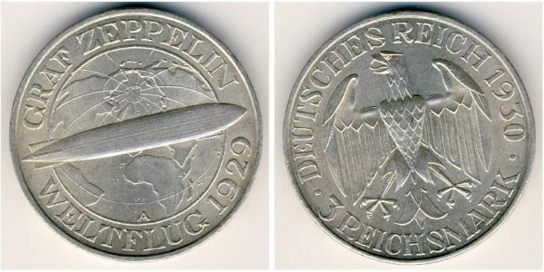 5 Reichsmark Веймарська республіка (1918-1933) Срібло 