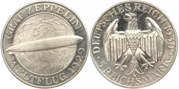 5 Reichsmark Веймарська республіка (1918-1933) Срібло 