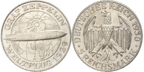 5 Reichsmark Веймарська республіка (1918-1933) Срібло 