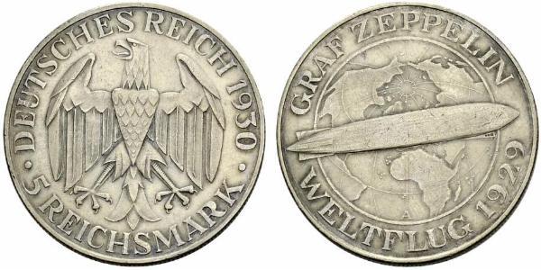 5 Reichsmark Веймарська республіка (1918-1933) Срібло 