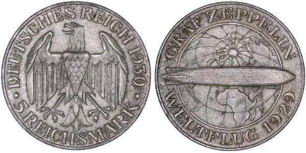 5 Reichsmark Веймарська республіка (1918-1933) Срібло 