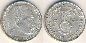 5 Reichsmark Третій рейх (1933-1945) Срібло Пауль фон Гінденбург