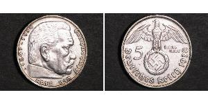 5 Reichsmark Третій рейх (1933-1945) Срібло Пауль фон Гінденбург