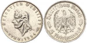 5 Reichsmark Третій рейх (1933-1945) Срібло Йоганн-Фрідріх Шиллер