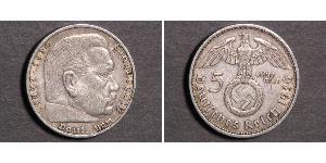 5 Reichsmark Третій рейх (1933-1945) Срібло Пауль фон Гінденбург