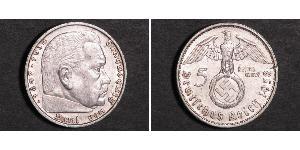 5 Reichsmark Третій рейх (1933-1945) Срібло Пауль фон Гінденбург
