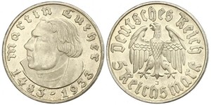 5 Reichsmark Третій рейх (1933-1945) Срібло Мартін Лютер