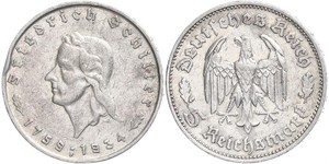 5 Reichsmark Третій рейх (1933-1945) Срібло Йоганн-Фрідріх Шиллер