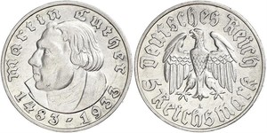 5 Reichsmark Третій рейх (1933-1945) Срібло Мартін Лютер