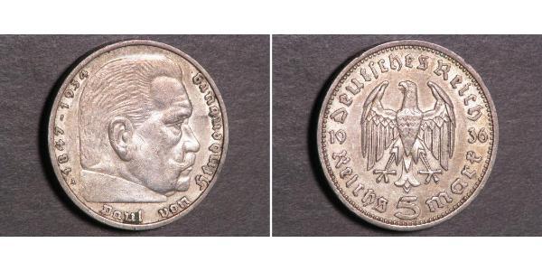 5 Reichsmark Третій рейх (1933-1945) Срібло Пауль фон Гінденбург