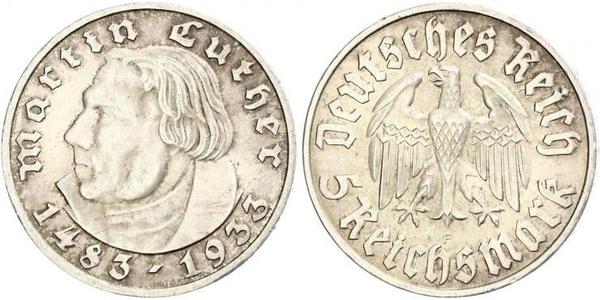 5 Reichsmark Третій рейх (1933-1945) Срібло Мартін Лютер