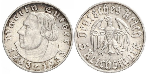 5 Reichsmark Третій рейх (1933-1945) Срібло Мартін Лютер