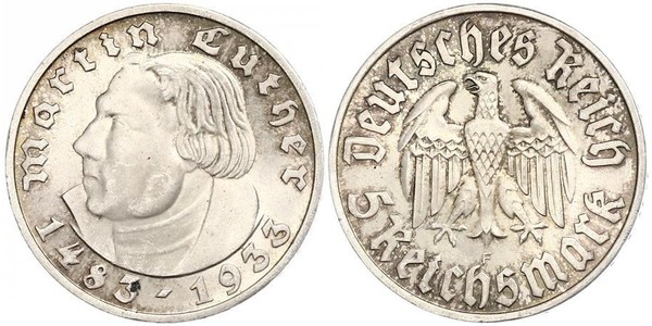 5 Reichsmark Третій рейх (1933-1945) Срібло Мартін Лютер
