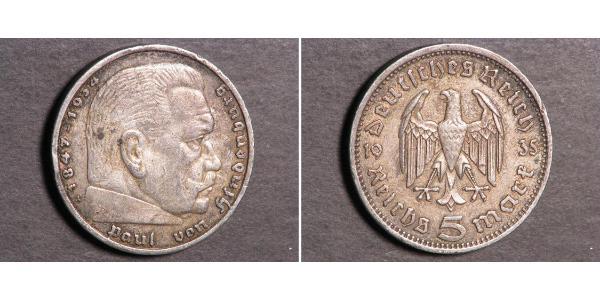 5 Reichsmark Третій рейх (1933-1945) Срібло Пауль фон Гінденбург