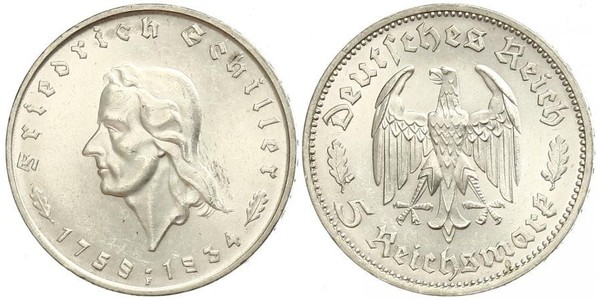 5 Reichsmark Третій рейх (1933-1945) Срібло Йоганн-Фрідріх Шиллер