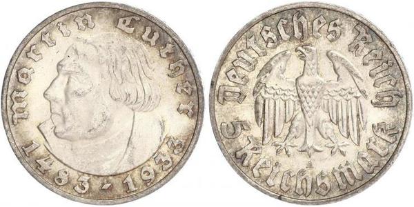 5 Reichsmark Третій рейх (1933-1945) Срібло Мартін Лютер