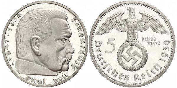 5 Reichsmark Третій рейх (1933-1945) Срібло Пауль фон Гінденбург