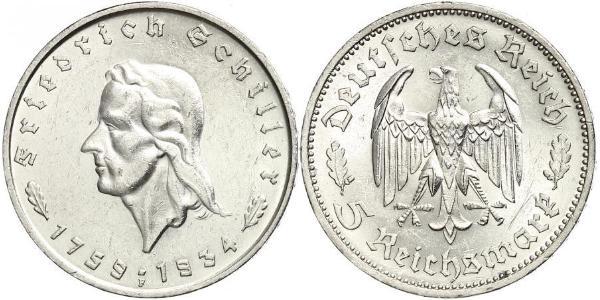 5 Reichsmark Третій рейх (1933-1945) Срібло Йоганн-Фрідріх Шиллер