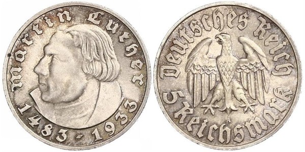 5 Reichsmark Третій рейх (1933-1945) Срібло Мартін Лютер