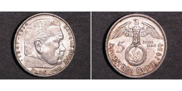 5 Reichsmark Третій рейх (1933-1945) Срібло Пауль фон Гінденбург
