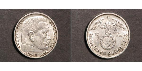 5 Reichsmark Третій рейх (1933-1945) Срібло Пауль фон Гінденбург