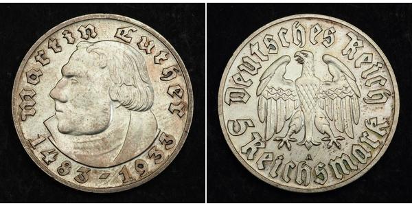 5 Reichsmark Третій рейх (1933-1945) Срібло Мартін Лютер