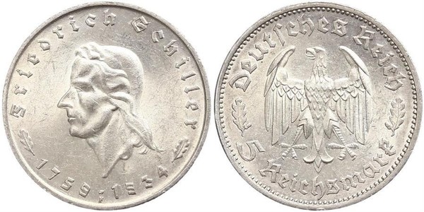 5 Reichsmark Третій рейх (1933-1945) Срібло Йоганн-Фрідріх Шиллер