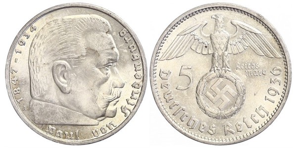 5 Reichsmark Третій рейх (1933-1945) Срібло Пауль фон Гінденбург