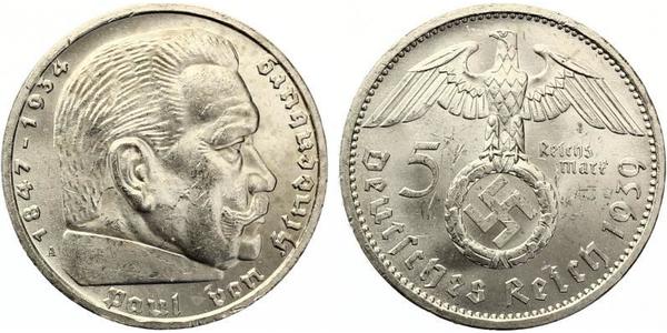 5 Reichsmark Третій рейх (1933-1945) Срібло Пауль фон Гінденбург