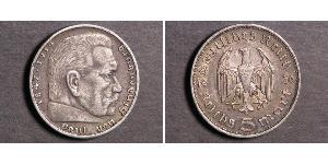 5 Reichsmark 納粹德國 (1933 - 1945) 銀 保罗·冯·兴登堡 (1847 - 1934)