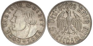 5 Reichsmark 納粹德國 (1933 - 1945) 銀 馬丁·路德